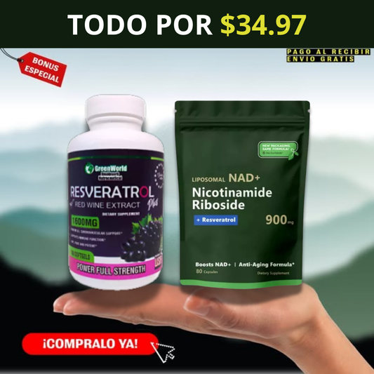 Combo Premium NAD+ & Resveratrol 💊| Energía, Longevidad y Antienvejecimiento