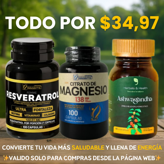 COMBO VITALIDAD⚡NAD + Ashwagandha + Citrato de Magnesio💊